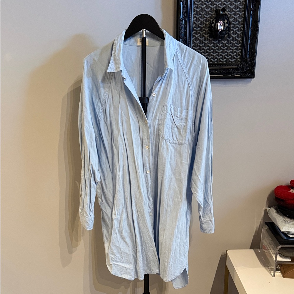 Casual Light Blue Button Down Dress for Women